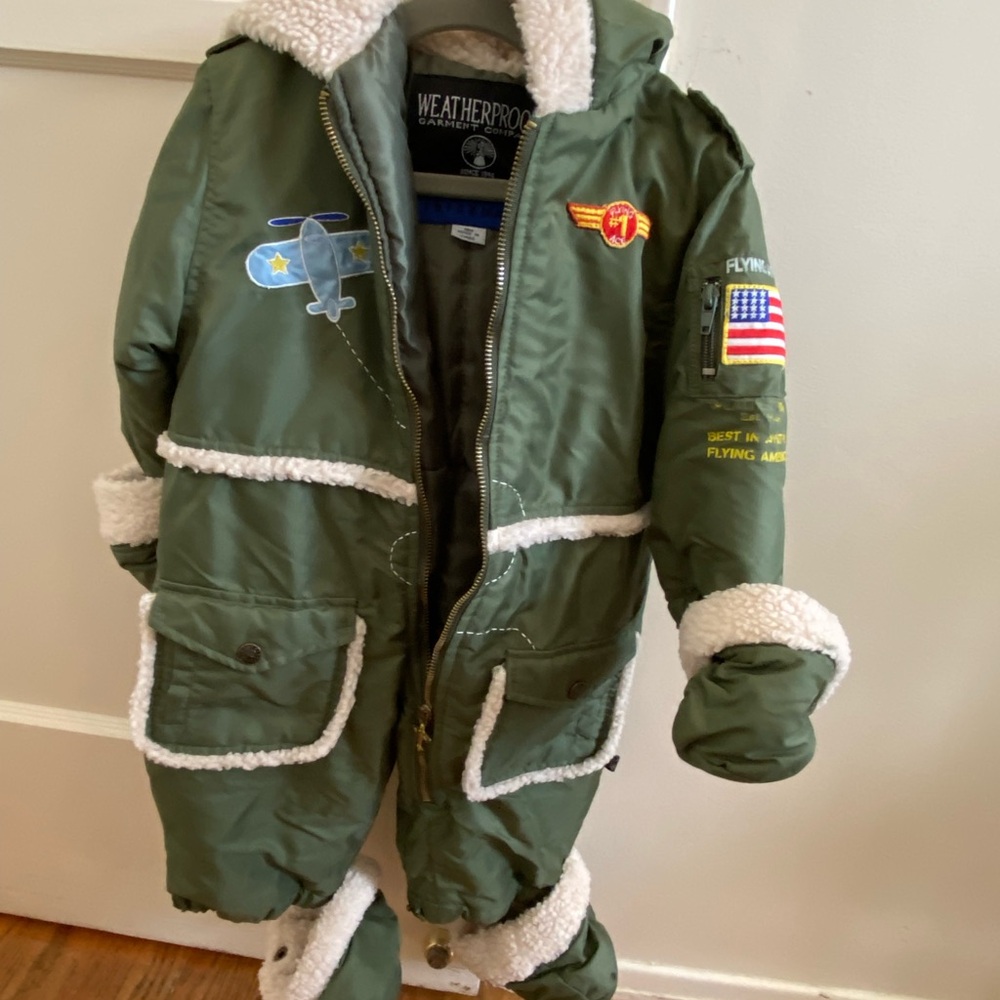 Weatherproof Kids Green Snowsuit with Patches